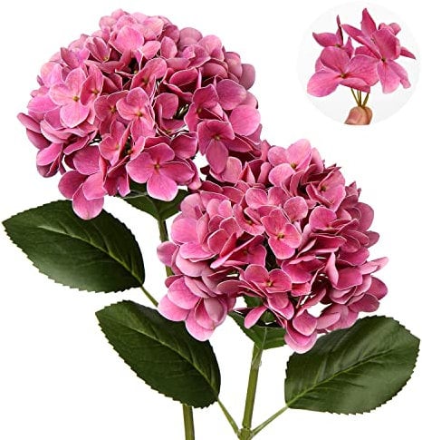 2 fiori artificiali di ortensia, fiori finti decorativi, rosa realistici, in seta, stelo lungo 63 cm, per casa, hotel, ufficio, decorazioni per matrimoni