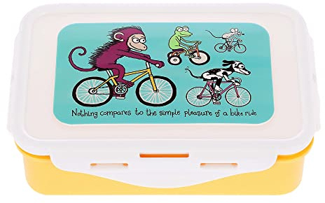 Tyrrell Katz Kids Animals on Bikes Printed Lunch Box in Yellow - Children's Food Container with Clip Lid and Removable Inner Divider - 17 x 11 x 5 cm
