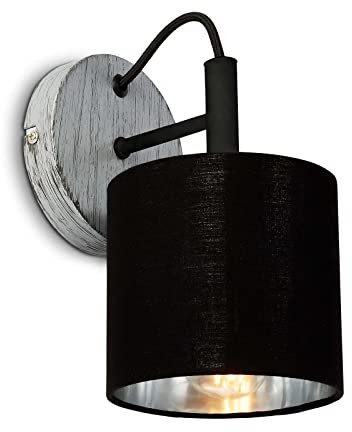 BRILONER Leuchten - Wandleuchte vintage, Wandspot retro, Wandlampe mit Stoffschirm, 1x E14 Fassung, Silver-Crafted, Schwarz