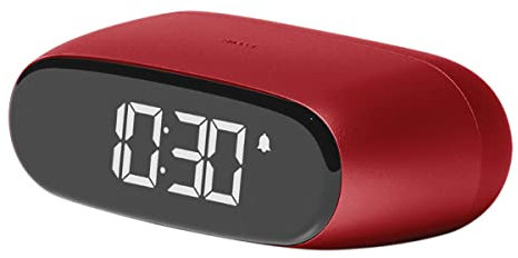 LEXON MINUT Mini Réveil Compact avec écran VA LCD Pure Black, Commande Tactile, Fonction Snooze et rétroéclairage, Batterie Rechargeable, Finition Aluminium - Rouge Sombre