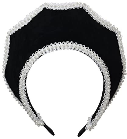 Renaissance Mittelalter Tudor Queen Kopfschmuck für Damen Anne Boleyn Stirnband Elizabethan Royal Coronet Kapuze Tiara Hut (Schwarz-2)