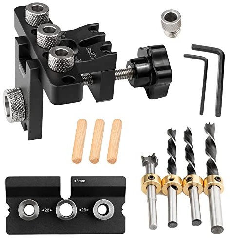 2023 Gabarit de Percage 3 en 1, Gabarit pour Assemblage Bois 8/10/15 mm Guide Percage Tourillon Kit Percage Kit de Gabarits de Goujonnage