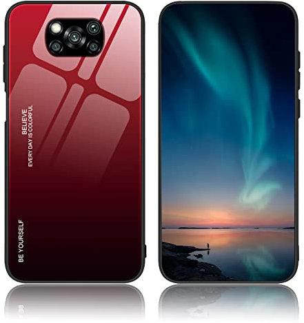 BORYA Funda para Xiaomi Poco X3 Pro/Poco X3 NFC, Ultradelgado Antigolpes Suave Silicona TPU Bumper Carcasa, Vidrio Templado Estuche, Elegante Gradiente Caso, Rojo Gradiente