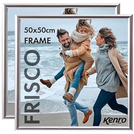 Kenro Frisco Plastic Picture Frames (Box of 1) - 20x20 / 50x50cm Wall Hanging Stylish Photo Frame with Glass Front - Silver