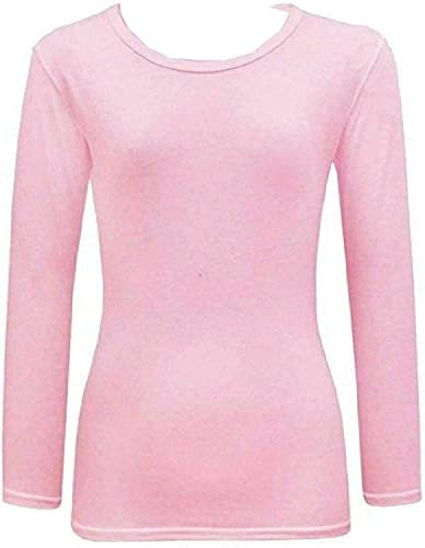 Top Linen (NW) Ltd Women Long Sleeve T Shirts - Plain Stretch Round Scoop Neck T Shirt - Lightweight Womens T Shirts for Casual Wearing - Ladies T Shirts Made in The UK (Baby Pink, M/L)