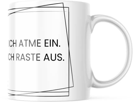 Tasse Ich atme ein. Ich raste aus. - Sarkastisches Motiv, 330 Milliliter Kapazität, Spülmaschinenfest und Mikrowellensicher, lustiges Geschenk für Familie, Partner und Freunde - Für jeden Anlass