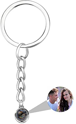 Nergaebe Personalised Photo Keychain Custom Photo Projection Keyring with Picture Inside Circle Photo Keyring for Women Men