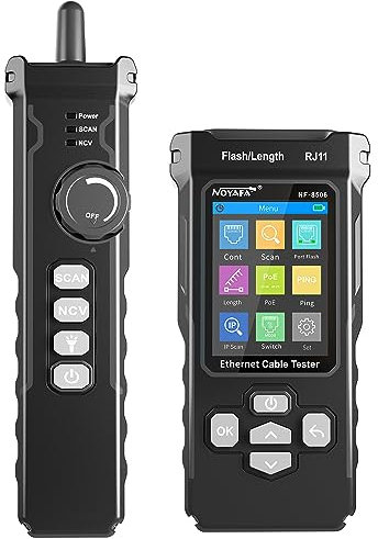 NOYAFA Network Cable Tester with IP Scanner, TDR CAT5 CAT6 Ethernet Cable Tester, PoE PingTest, Network Speed Test, Port Flashing, Network Tester Cable Toner for RJ11 RJ45 Ethernet LAN