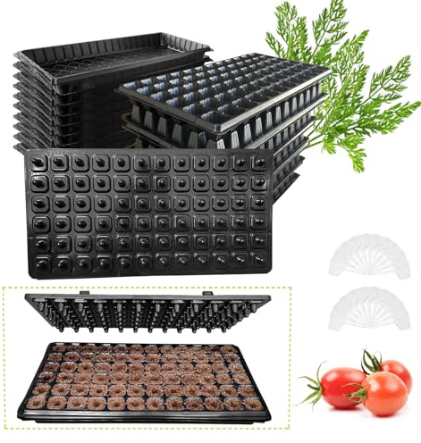 LARNORJE 72 Cell Seed Starter Trays with Dibber – 20 Pack Reusable Seedling Trays for Germination Propagation, 72 Hole Soil Digger for Quickly Setting Out, Gift for Gardener.
