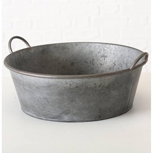 L'Héritier Du Temps Bassine Métal Effet Zinc Bac à Plantes Jardinière Jackson à Poignée Ronde Gm 19x42x47,5cm