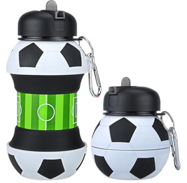 Wolobox Botella Agua Silicona Deporte - Cantimplora Niños, Niñas y Adultos Plegable Compacto Libre de BPA Resistente Capacidad 550ml Exterior Portable Juegos Escolar Apta Lavavajillas (Fútbol)