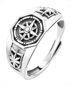 KONFEN Ring Verstellbar Silber Herren, Fidget Ring Schwarz Berg Ringe Offen Verstellbare Men, Zeigefinger Ringe Fußringe Zweifingerring Vintage Retro Schmuck für Männer Herr Man Frauen Unisex