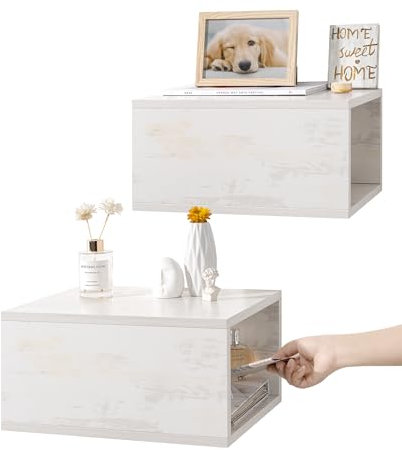 SUMGAR Nachttisch weiß Nachtschrank aus Holz Nachttisch hängend offenes Design Nachtkommode modern Wandschrank für Schlafzimmer Arbeitszimmer 2er Set