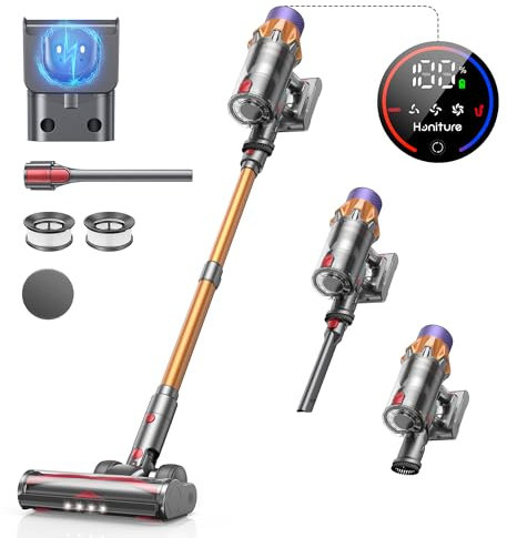 HONITURE Aspiradora sin Cable, 550W/45kPa Aspiradora Escoba sin Cable Potente hasta 60 mins, X7 Aspirador Vertical con Pantalla Táctil, Aspirador Inalámbrico Antienredo para Suelo/Alfombra