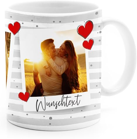 SpecialMe® Tasse mit Foto und Wunschtext Foto-Geschenk Fototasse personalisiert 3 eigene Bilder im Fotorahmen mit Herz Variante 1 weiß standard