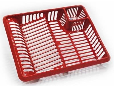 (Set of 2) Large Red Plastic Dish Drainer Cutlery Plates Rack Kitchen Sink Utensil Draining Holder…