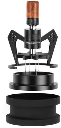 IKAPE Mantis WDT Distribution Tool, V3-54MM Espresso Rührer Distribution Tool für Barista - 8 Nadel Espresso Rührer mit Dosiertrichter & Stand, einstellbare Nadelhöhe, Walnuss Griff