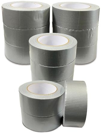 JeeJaan® 12 Rolls of Silver Gaffa Tape 50mm x 50m Heavy Duty Waterproof Duct Tape for Electrical Plumbing and Outdoor Use Strong Adhesive Ideal for Sealing Fixing and Wrapping Projects