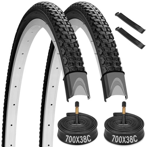 Midcos Neumáticos de bicicleta 700C, paquete de 2 neumáticos de bicicleta de 700 x 38c, juego de neumáticos de bicicleta y tubo con 2 palancas de neumáticos, neumáticos de bicicleta de carretera 40