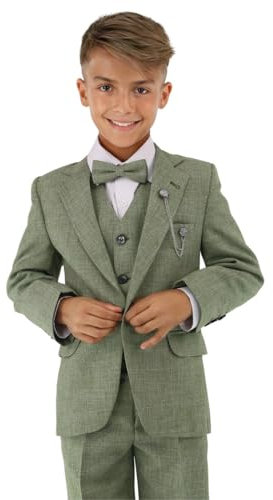 Boys Textured 8-Piece Formal Suit - Slim Fit for Pageboy, Wedding 222 Green Sizes 10 Years UK