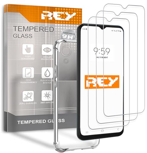 REY 3X Protector de Pantalla y Funda Anti-Shock para Vivo Y33s - Y21s - Y21 2021, Cristal Vidrio Templado y Silicona TPU de Alta Resistencia