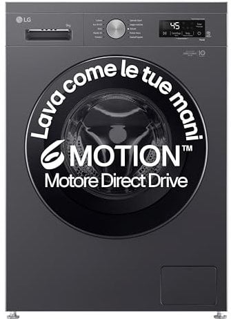 LG F4NX1009NMB Lavatrice 9 kg a Carica Frontale Serie X1, Classe A, 1400 giri, Wi-Fi, 6 Motion Direct Drive, Lavaggio a Vapore Allergy Care, Libera installazione, Middle Black