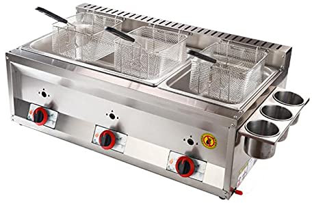 PGKTKCWH Friggitrice a Gas, friggitrice a Gas a Doppio Cilindro Profonda, 12L Commerciale Profonda con Vasca per condimenti e cestelli per friggere in Acciaio Inossidabile con Coperchio per