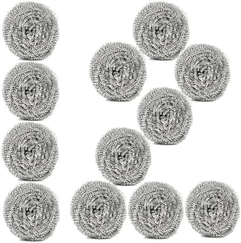 12pk Stainless Steel Scourers, Metal Scourer Heavy Duty Wire Tool, Metal Sponges Washing Up Dishes, Scouring Pads As Cleaning Supplies, Scourers Sponge For Scrubbing, Paint Removal Wire Wool