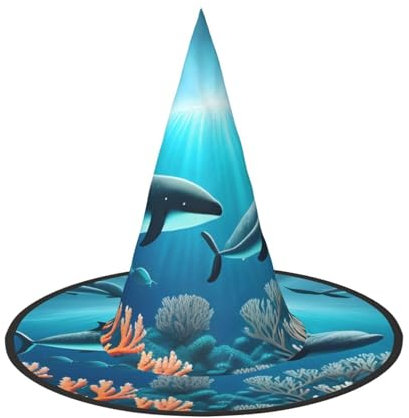 XZDLXJ Wale unter dem Meer zusammenklappbarer Hexenhut für Festivals & Cosplay - faltbar und leicht mit verstellbarer Struktur