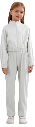 YOOJIA Kids Girls Boys Long Sleeve Overalls Coverall Jumpsuit Mechanic Boiler Suit Workwear Halloween Dress Up Party Outfits Ivory 13-14 Years