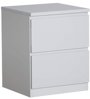 Home Source Bedside Nightstand, High Gloss Finish Bedroom Cabinet, Side Chest Lamp Table, 2 Drawer, Grey