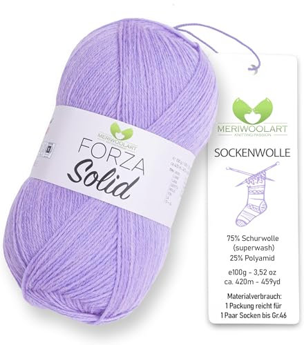 MeriWoolArt® Sockenwolle 4-fädig – 100g Merino Wolle Garn zum Stricken & Häkeln, 75% Schurwolle (superwash), 25% Polyamid, 420m – Ideal für Socken für Herren und Damen, Pullover & Cardigans 4638