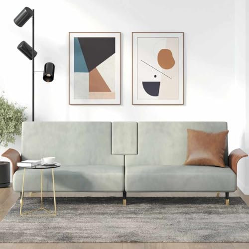 yaheetech,sofá Cama 135,sofá 3 plazas,Sofá Cama con portavasos Terciopelo Gris claroAdecuado para salón, Dormitorio