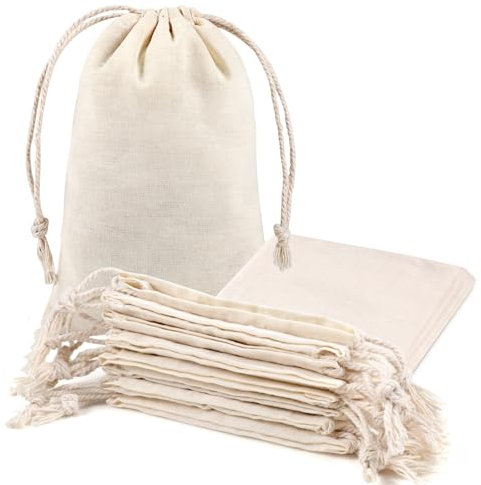 ihaspoko 50 Stück Baumwollsäckchen - 15x10cm Baumwolle Kleine Beutel mit Kordelzug für Schmuck Gastgeschenke und DlY Handwerk