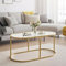 Mesa de centro de cristal dorado para sala de estar, mesa central ovalada de vidrio con parte superior de vidrio acanalado y marco de metal resistente, mesa de acento de cristal moderna para