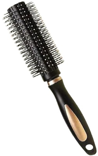 Hair Curling Brush, Professional Styling Tool for Woman, Black (Round) | For women, men, kids, all hair types, creates bouncy curls, heat resistant bristles, ergonomic handle, salon quality