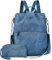 Leathario Rucksakck Damen klein,Veganes Leder Cityrucksack,Rucksackhandtasche Diebstahlsicher,Elegant Tagesrucksack für Büro,Pendeln,Arbeit,Leicht Mittelgroß Backpack Women für Reise, Ausflug Blau