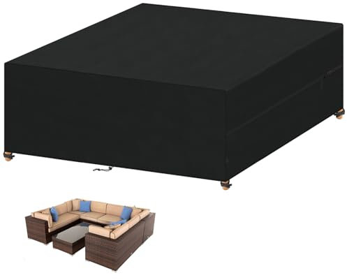 VANSHEIM Abdeckung Gartenmöbel Wasserdicht,420D Oxford Gewebe Schutzhülle Gartenmöbel Abdeckhauben Gartentisch Abdeckung für Gartenmöbel,Tisch und Stühle,Sitzgruppe,Balkonmöbel Abdeckung 300x250x100cm