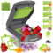 Meoware Multi-Function Veggie Chopper - 7-in-1 Compact Vegetable Slicer & Dicer - Onion Chopper with Collection Box - Cheese Grater & Julienne Peeler - Kitchen Essentials (Grey & Green)​​