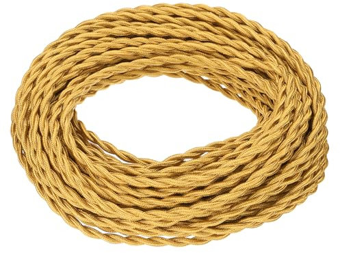 PATIKIL 65 Pies Cable Cubierto De Tela Trenzado, UL Listado 18AWG 2-Conductor Cable Cubierto De Tela Vintage Para Reemplazo De Cable De Lámpara Colgante Proyecto DIY Industrial, Dorado