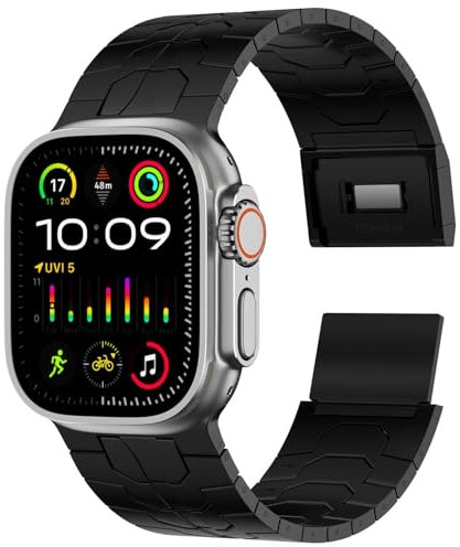 TPUOTI Correa de titanio para Apple Watch Ultra / Ultra2 Band de 49 mm, eslabones de titanio ajustables con cierre magnético de titanio, conectores de titanio y revestimiento DLC(Black)