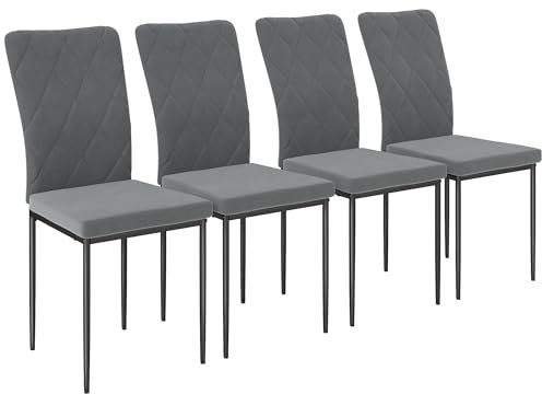 HOMCOM Esszimmerstühle 4er Set Küchenstuhl mit Rückenlehne, Samtoptik, gepolstert Polsterstuhl mit Stahlbeinen, Moderne Stühle, Wohnzimmerstuhl für Esszimmer, Wohnzimmer Dunkelgrau