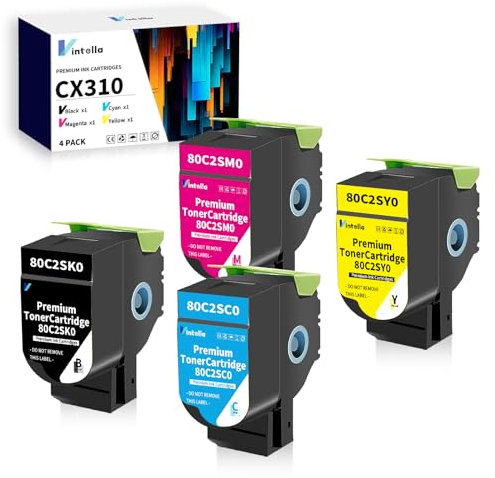 Vintella CX310 Toner kompatibel mit Lexmark CX310n CX310dn CX410 CX410e CX410de CX410dte CX510 CX510de CX510dhe CX510dthe Drucker 80C2SK0 80C2SC0 80C2SM0 80C2SY0 (2500 Seiten BK, 2000 Seiten CMY)