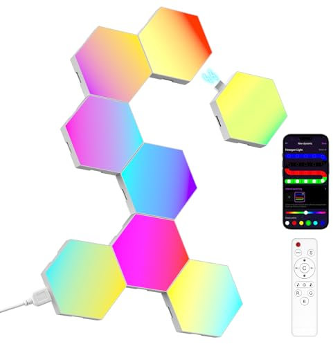 Kangtaixin Hexagon LED Lights – 8 Pack RGB Smart Light Panels, Music Sync Wall Lights with App & Remote, for Gaming Room, Bedroom, Bar & Home Decor
