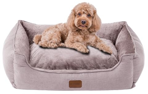 OUPEIWAWA Orthopädisches Hundebett für kleine und mittelgroße Hunde, 62x50x17cm, superweich und gemütlich, Hundekorb mit hohem Rand, Abnehmbarer und waschbarer Bezug, rutschfest, Khaki, Indoor/Auto