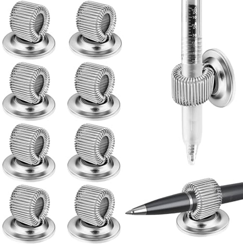 10 Stücke Silber Stiftehalter Clips Selbstklebender Stifthalter Organizer Mangan Stahl Stifthalter mit Einstellbarer Federschlaufe für Hause, im Büro, Whiteboard Board Löschen und Bulletin Board