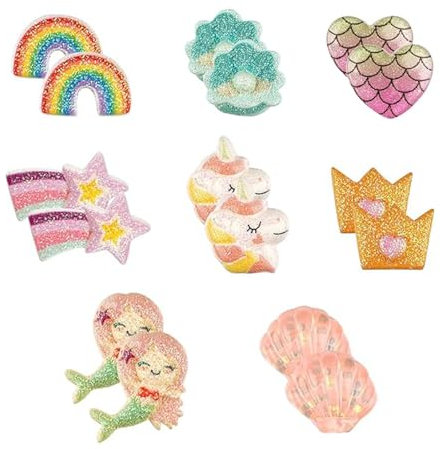 LIURFLNC 8 Paar Ohrclips Kinder, Komfort Klipp Ohrringe Kinder Mädchen Set Mit Einhorn & Schale, Hypoallergene Clip Ohrringe Kinder Ohne Ohrloch, Glitzer Clips Kinder Für Party & Geschenk