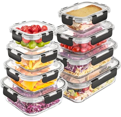 Liuruiyu 8 Pack Glass Food Storage Containers with Lids, Meal Prep Containers, Airtight Bento Boxes with Leak Proof Locking for Microwave, Oven, Freezer and Dishwasher, BPA Free