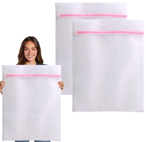 2 Stück Wäschenetz Groß, 60 x 80 cm Wäschenetz für Waschmaschine, Wiederverwendbare Wäschenetze mit Reißverschluss, XXL, Wäschesack Groß für Vorhänge, Mäntel, Bettwäsche, Reise und Babykleidung