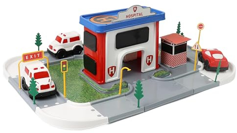 DIVCHI Hospital Building Playsets Pretend Role Play Toys Kids Playset Toys with Ambulance & Play Accessory Vehicles for 3 Years and Up